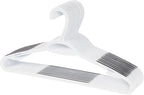 Neatfreak Slim Non Slip Hangers - Space Saving Set of 10 With Lingerie Hooks and Pants/Accessories Bar - Patented W Frame White Plastic Hangers by NEATFREAK