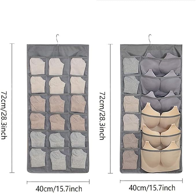 Closet Hanging Organizer with Mesh Pockets & Rotating Metal Hanger,Dual Sided Wall Shelf Wardrobe Storage Bags,Oxford Cloth Space Saver Bag for Bra Underwear Underpants Socks (gray) - Image 4