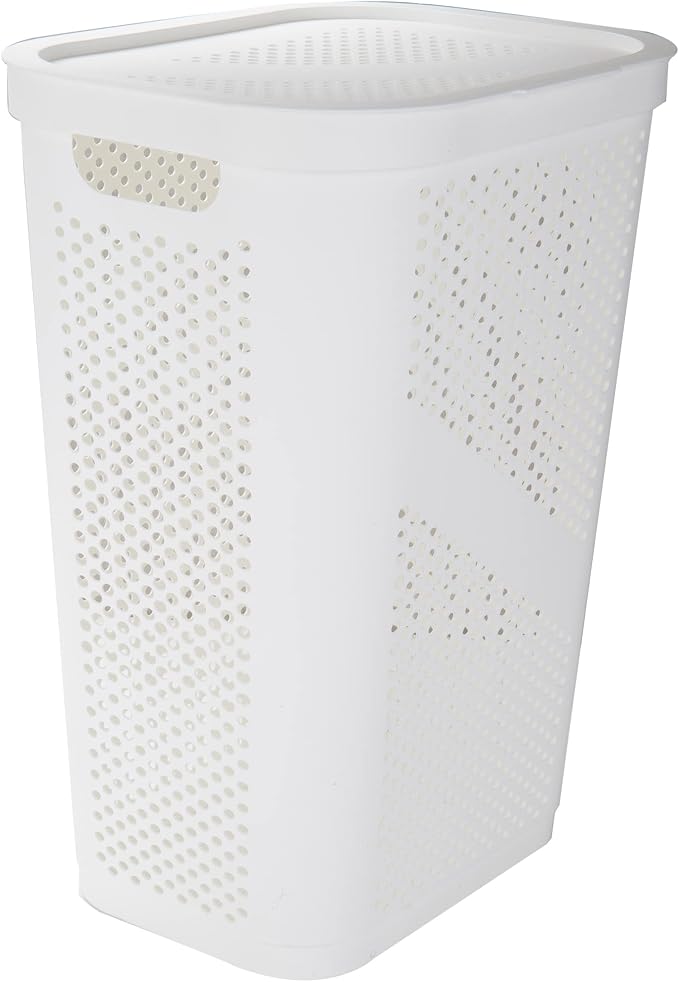 Mind Reader Slim Laundry Hamper with Lid, 60L Clothes Basket, Ventilated Plastic, White - Image 6