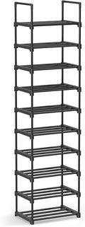 SONGMICS Shoe Rack, 10-Tier Shoe Organizer, Metal Storage Shelf | for Entryway, Upright or Upside Down, for 11-22 Pairs, Stackable, 11.8 x 17.7 x 68.5 Inches, Black ULSA25BK by Unknown
