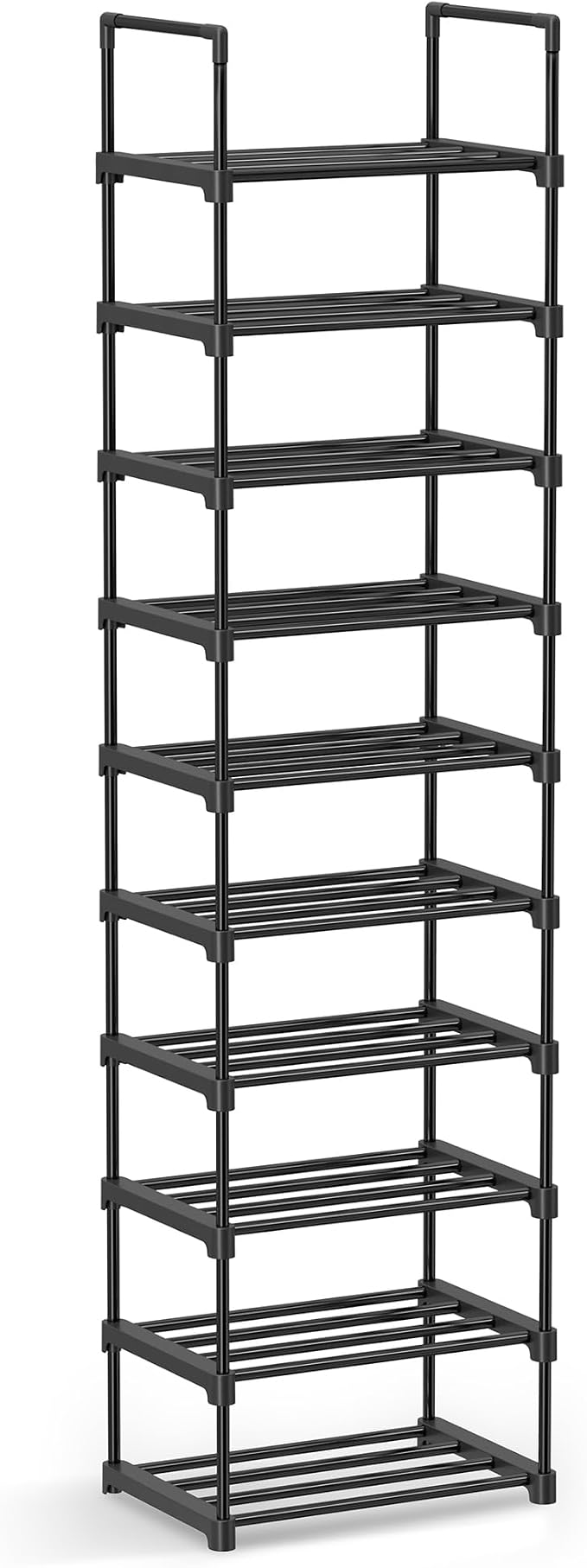 SONGMICS Shoe Rack, 10-Tier Shoe Organizer, Metal Storage Shelf | for Entryway, Upright or Upside Down, for 11-22 Pairs, Stackable, 11.8 x 17.7 x 68.5 Inches, Black ULSA25BK by Unknown