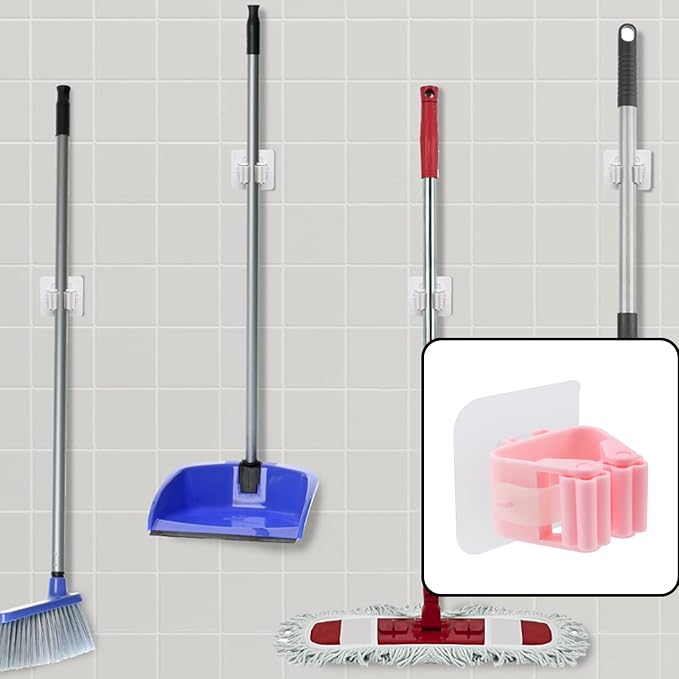 Sscon 5Pcs Self Adhesive Broom Holder Wall Mount Mop and Broom Gripper - Image 6