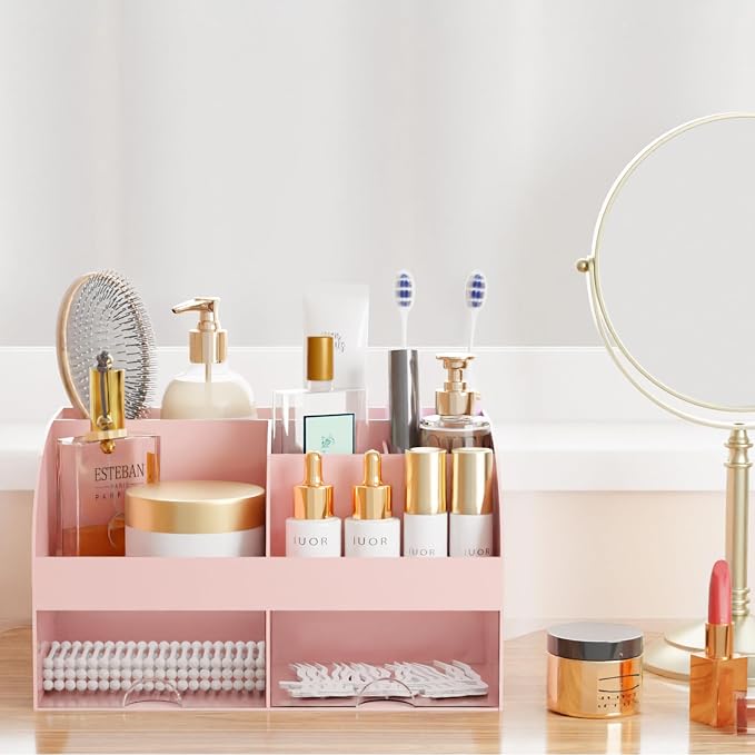 Makeup Organizer with Drawers, Cosmetic Storage for Dresser Vanity and Bathroom Countertop, Beauty Holder for Lipstick Brush, Skincare Organizer for Vanity, Cosmetic Display Case (Pink-2Pack) - Image 4