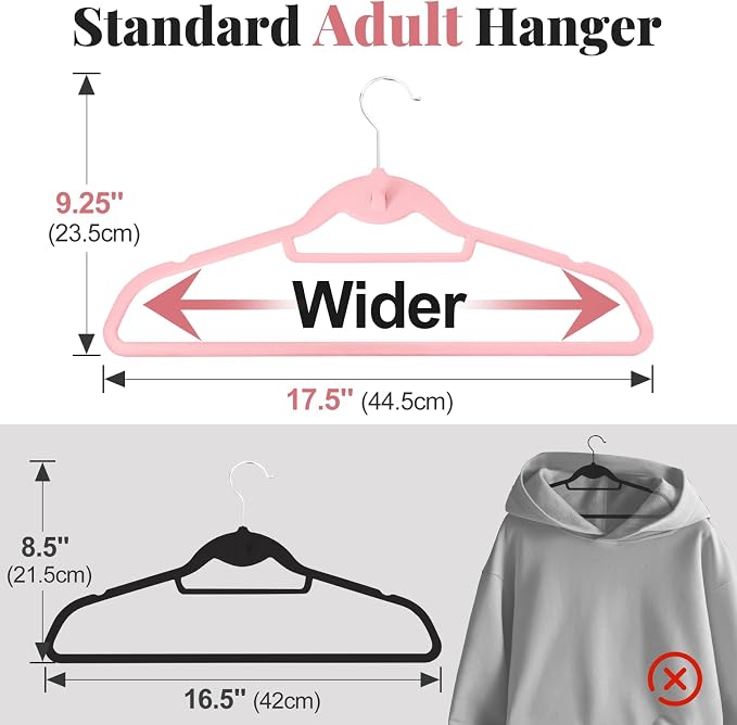 Velvet Felt Stackable Hangers 50 Pack, Thin & Space Saving, Pink | Non Slip, 15Lbs Capacity Heavy Duty With 360° Swivel Hook, Shoulder Notches, No Shoulder Bump, for Coat Suit Shirt Dress - Image 3