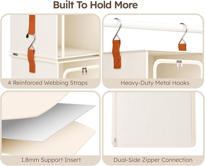 Homsorout 6-Tier Modular Hanging Closet Organizer Shelves, Beige | 3+3 Modular Design, Clear Window, Front Opening, Fabric Vertical Storage, Closet Storage for Home, Apartment, Nursery, RV - Image 6