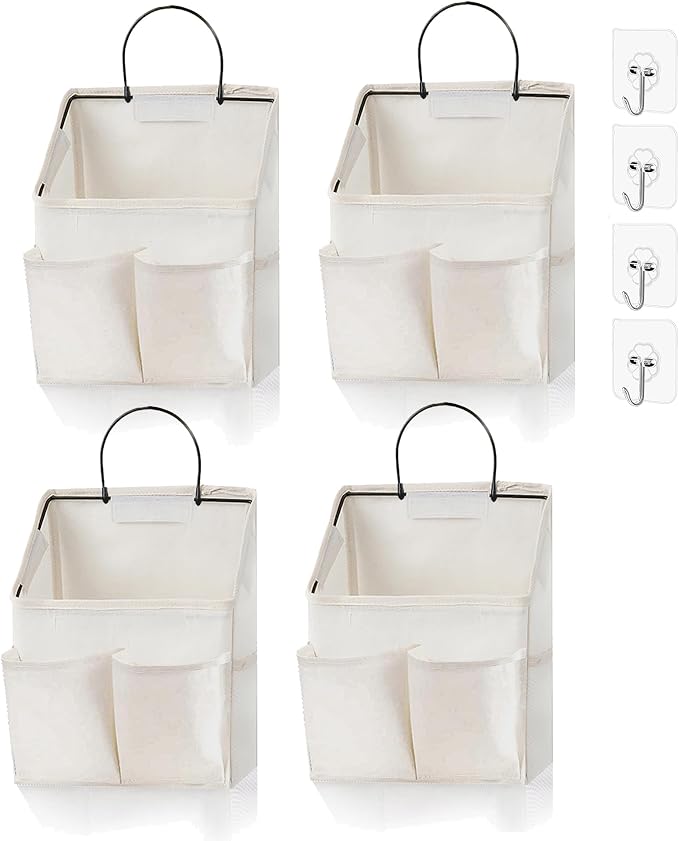 4pcs Wall Hanging Storage Bag,Wall Hanging Organizer bags with Pockets, Wall Organizer Storage for Dormitory Bathroom Bedroom (White-upgraded) by Someteth