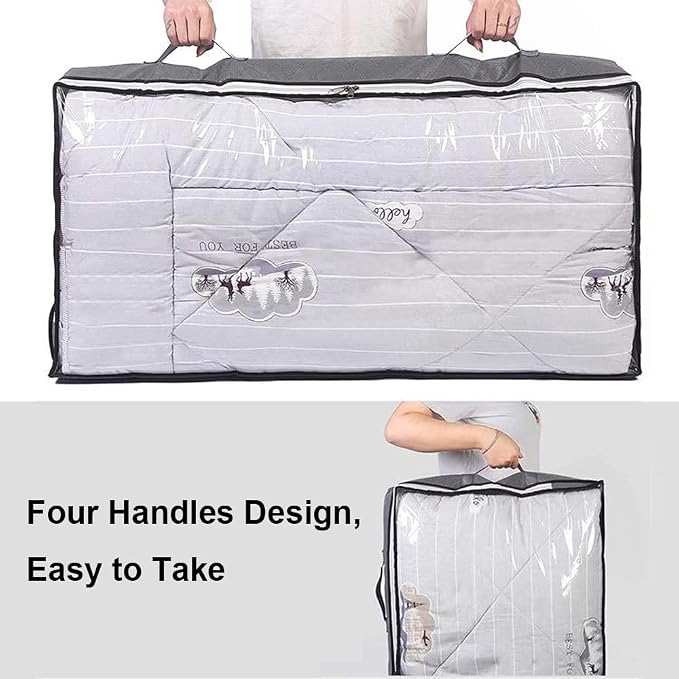 Under Bed Storage Containers, 4-Pack Large Underbed Storage Bags Organizer, Thick Fabric Storage Bins with Clear Window and Handles for Blanket, Comforter, Bedding, Clothes, Black - Image 5