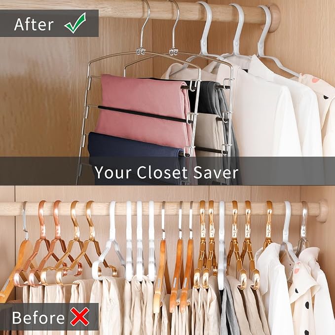 FeeraHozer Pants Hangers Non Slip 3 Pack Space Saving Hangers Multi-Layer Swing Arm Pants Hanger Stainless Steel Space Saver Hanger Closet Storage Organizer for Jeans Trouser Slacks Clothes (Black) - Image 3