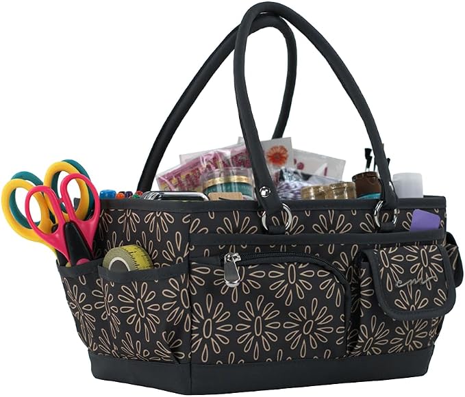 Everything Mary Junior Deluxe Store & Tote Organizer – Tan Geo Craft Caddy with Handles – Collapsible Storage Bag for Sewing, Scrapbooking, Art Supplies & DIY Craft Projects - Image 4