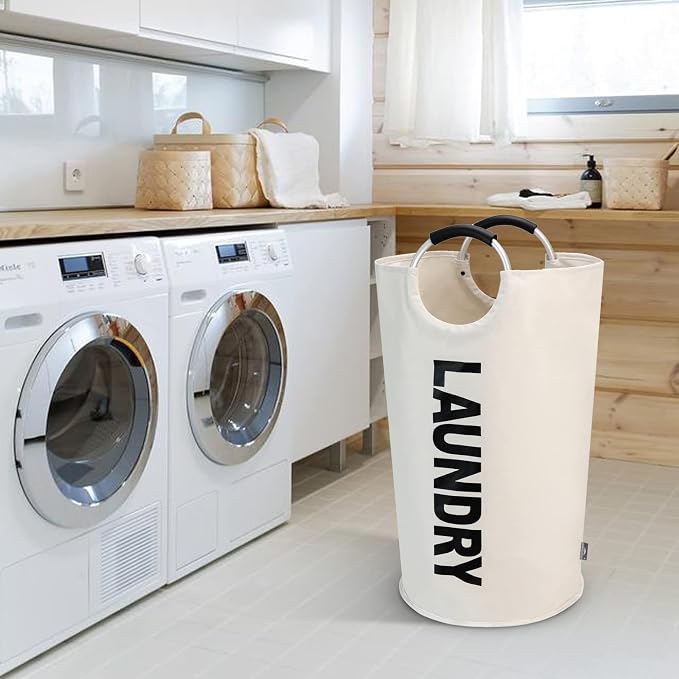 DOKEHOM 125L X-Large Laundry Basket Bag, Collapsible Tall Hamper, Beige - Image 8