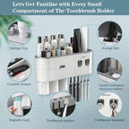 Toothbrush Holders Wall Mounted, Toothbrush Holder with Automatic Toothpaste Dispensers, 6 Brush Slots, 3 Magnetic Cups,1 Cosmetic Drawer Organizer and 1 Large Storage Tray - Image 5