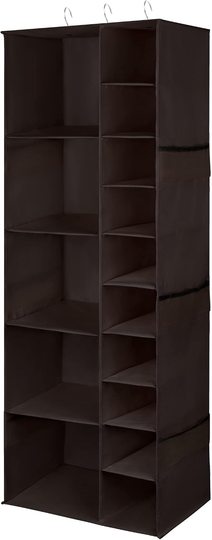 Libeder Shoe Organizer for Closet, 15 Shelf Hanging Closet Storage Shelves - 10 Shoe Rack Organizer and 5 Compartment for Clothes with 6 Side Mesh Pockets for Scarf, Socks,Gloves, Coffee - Image 7