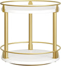 YATINEY Lazy Susan Organizer, Rotating Spice Rack, 2 Tier Spice Turntable Organizer, Industrial Turntable Spice Holder, for Kitchen Countertop and Cabinet, Compact and Versatile, White and Gold SR22DW by Yatiney