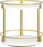 YATINEY Lazy Susan Organizer, Rotating Spice Rack, 2 Tier Spice Turntable Organizer, Industrial Turntable Spice Holder, for Kitchen Countertop and Cabinet, Compact and Versatile, White and Gold SR22DW by Yatiney