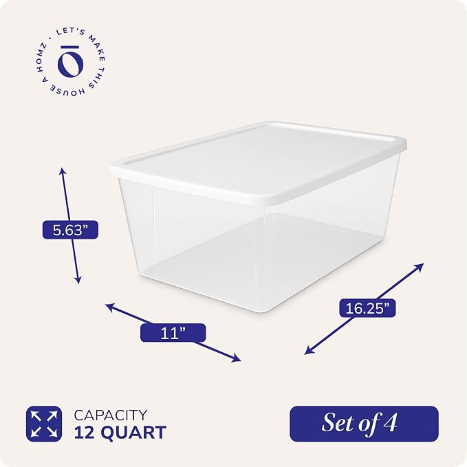 HOMZ Snaplock, Small Clear Plastic Storage Organizer Bins w/Lids, 4 Pack | Stackable Container Set for Home, Office Shelves, Kitchen, Garage, and Bathroom Organization - Image 4