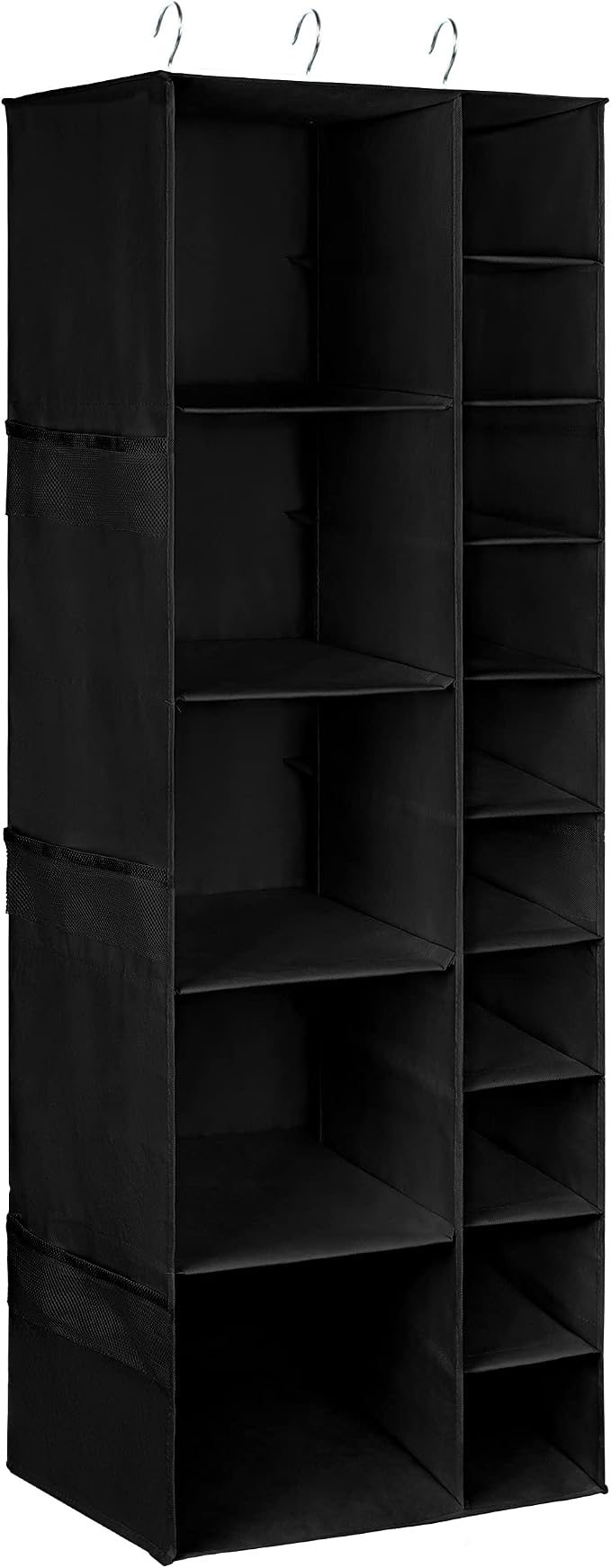 Libeder Shoe Organizer for Closet, 15 Shelf Hanging Closet Storage Shelves - 10 Shoe Rack Organizer and 5 Compartment for Clothes with 6 Side Mesh Pockets for Scarf, Socks,Gloves, Black - Image 7
