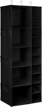 Libeder Shoe Organizer for Closet, 15 Shelf Hanging Closet Storage Shelves - 10 Shoe Rack Organizer and 5 Compartment for Clothes with 6 Side Mesh Pockets for Scarf, Socks,Gloves, Black - Image 7