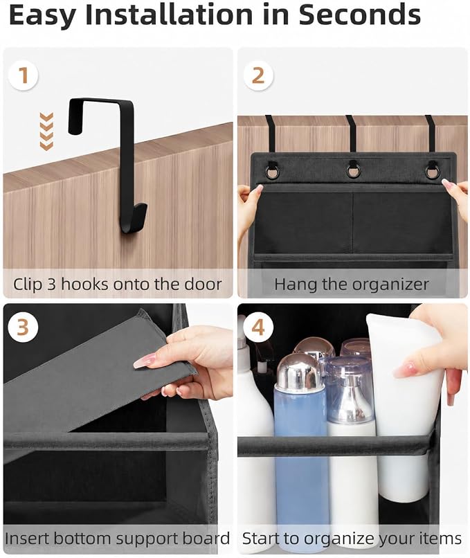 STORAGE MANIAC Over the Door Organizer 6-Shelf Closet Hanging Storage with 14 Mesh Pockets, 66lbs Capacity Clear Deep Pockets Behind Door Storage for Nursery, Bathroom, Bedroom, 1 Pack Black - Image 5