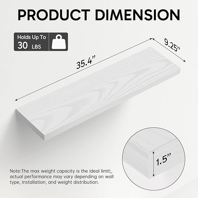 BAYKA White Floating Shelves 35.4in, Set of 2, Wall Mounted for Wall Decor - Image 3