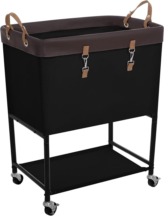 StorageWorks Laundry Cart, 2 Tier Rolling Basket with Wheels, 29 Gal, Black by StorageWorks