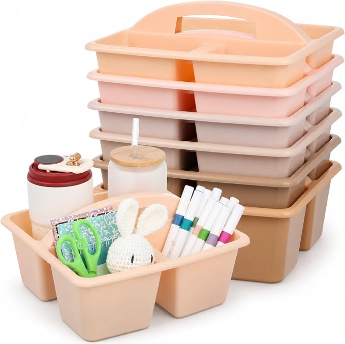 6 Pack Plastic Classroom Organizer Caddy with Handle, Boho Pastel by Yakydesign