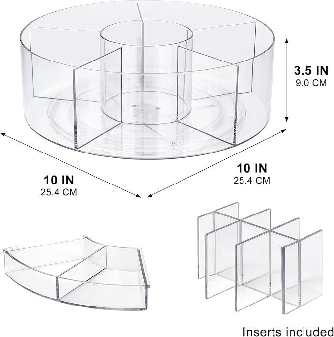 360° Rotating Makeup Organizer, 10" Clear Turntable Lazy Susan Organizer for Vanity, Bathroom Counter, Cabinet, Spinning Cosmetic Storage Holder with 6 Dividers for Skincare, Makeup Brushes, Lipsticks - Image 2