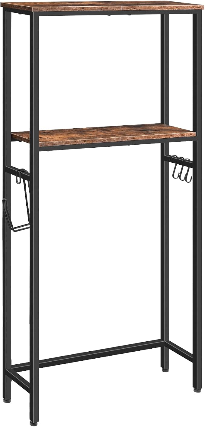 HOOBRO Over The Toilet Storage, 2-Tier freestanding Over the Toilet Storage, Bathroom Organizer Over Toilet with Toilet Paper Holder and Hooks, Space Saver for Room, Rustic Brown and Black BF49TS01 - Image 9
