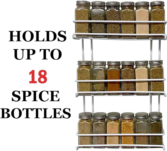 Evelots 3-Tier Spice Rack Organizer Door/Wall Mount, Holds Up to 18 Bottles - Image 4