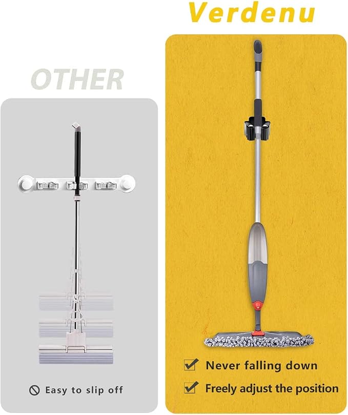 Verdenu 15 Pack Broom Holder Wall Mount, Stainless Steel Mop and Broom Holder with Screws, Garden Tool Storage Organizer for Kitchen, Home, Bathroom, Garage, Black - Image 4