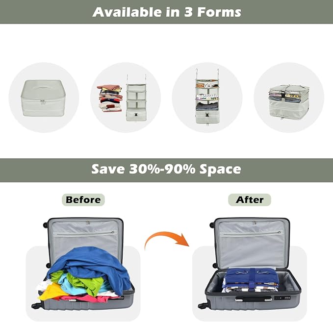 Surblue Hanging Closet Storage Bag Collapsible 3-Shelf Washable Oxford Fabric with 2 Hooks (L 11.41 * 11.41 * 19.68in, Light Gray) - Image 4
