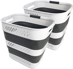 SAMMART 40L (10.5 Gallon) Collapsible Plastic Laundry Basket with Handles - Foldable Pop Up Storage Container/Organizer - Portable Laundry Hamper - Space Saving (2, White/Steel Grey) by SAMMART