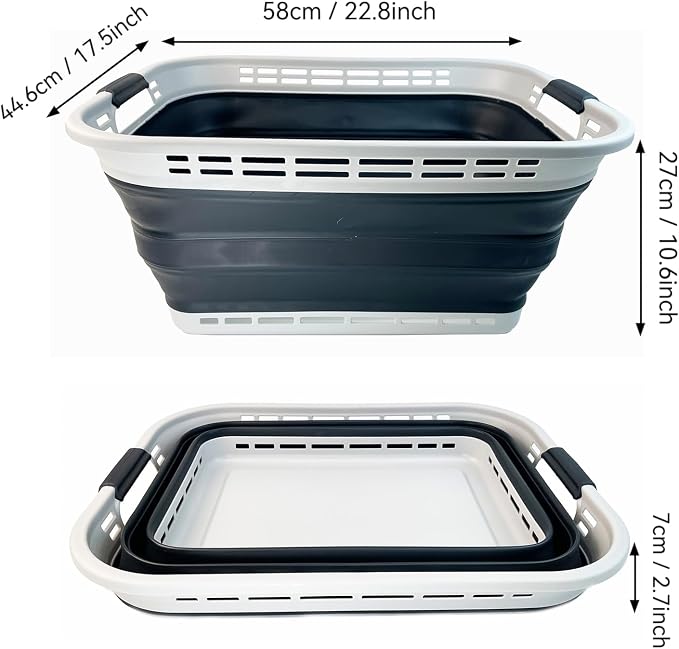 SAMMART 42L (11 Galloons) Collapsible Plastic Laundry Basket - Foldable Pop Up Storage Container/Organizer - Portable Washing Tub - Space Saving Hamper/Basket (Grey/Slate Grey) [BPA Free] - Image 2