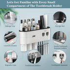 Toothbrush Holders Wall Mounted, Toothbrush Holder with Automatic Toothpaste Dispensers, 6 Brush Slots, 3 Magnetic Cups,1 Cosmetic Drawer Organizer and 1 Large Storage Tray - Image 5
