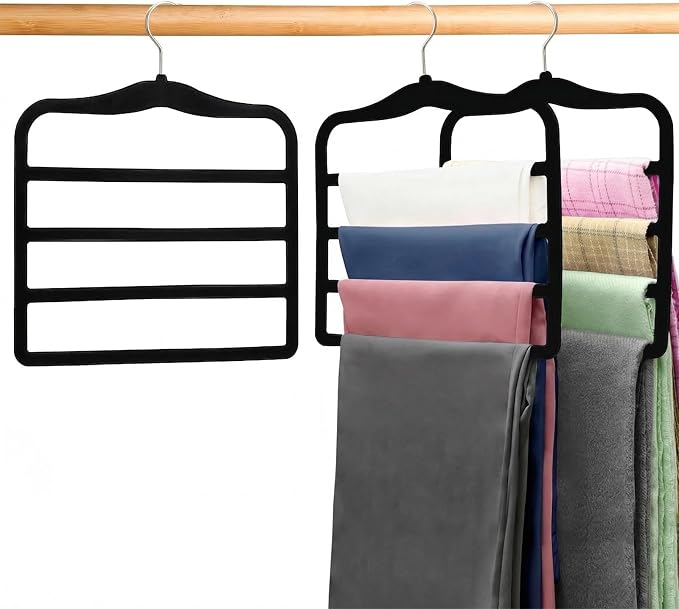 2-Pack Velvet Pants Hangers - Space Saving Multi-Layer Non-Slip Closet Organizers for Jeans, Trousers & Scarves - Ideal Dorm Room Storage Solution for Small Spaces by CLODSPAC