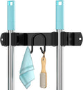 Broom Holder Wall Mount, Stainless Steel Mop and Broom Organizer, Broom Hanger with 2 Slots 2 Hooks for Home Kitchen, Garage, Garden and Laundry Room, Black by AURIKAR