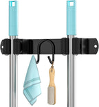 Broom Holder Wall Mount, Stainless Steel Mop and Broom Organizer, Broom Hanger with 2 Slots 2 Hooks for Home Kitchen, Garage, Garden and Laundry Room, Black by AURIKAR
