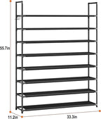 OYREL 8 Tier Shoe Organizer, 33.3in Wide x 11.2in Deep x 55.7in Tall, Black Metal and Plastic Shoe Rack, Holds up to 32-40 Pairs of Shoes - Image 3