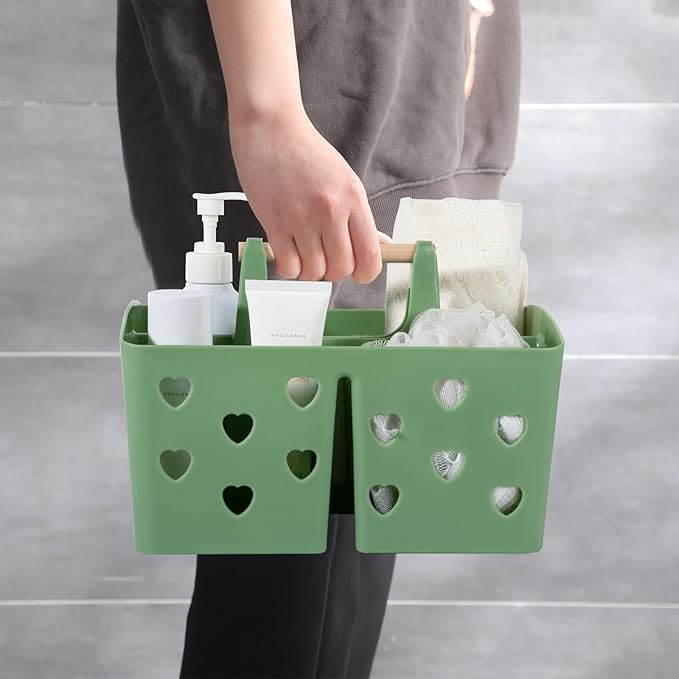 Portable Shower Caddy Plastic Shower Basket Organizer with Handle, Green - Image 5