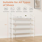LANTEFUL 4 Tier Shoe Rack for Closet Shoe Organizer with 5 Hooks, Long Shoe Shelf Storage for Shoe and Boot Stackable Free Standing Shoe Rack for Entryway, Garage, Small Spaces, Dorm, White - Image 3