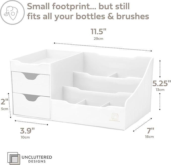Uncluttered Designs Large Makeup Organizer for Vanity - Countertop Desk With Drawers for Cosmetic, Beauty, Hair, Nail, Perfume & Skincare - Perfect for Bathroom & Bedroom Storage (White) - Image 3