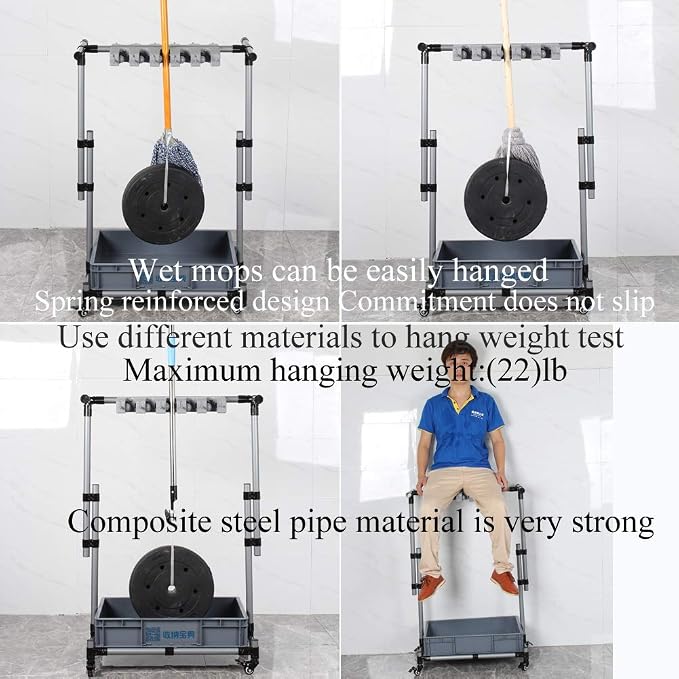Broom And Mop Holder Put Wet Movable Floor-Mounted Mop Rack Floor Standing Cleaning Tool Cart Storage For Garden Garage Schools, Hospitals, Factories, Hotels,Property Companies - Image 4