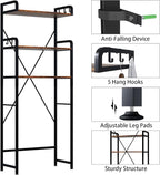 Huhote Over The Toilet Storage Rack with 3-Tier Bathroom Shelves, Space Saver Toilet Shelf, Bathroom Storage Organizer with Hooks for Over Toilet Storage and Shelf (Rustic Brown) - Image 3