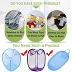 RZJZGZ Foldable Pop-Up Mesh Laundry Hamper with Side Pocket Clothes Laundry Basket Storage Bag with Carry Handles for Dirty Clothes (2 Pack) - Image 7