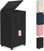 Slim Laundry Hamper with Wheels,25 Gal (95L) Rolling Laundry Basket with lid and wheels Clothes Hamper Foldable Tall Dirty Clothes Basket Sturdy Collapsible Clothes Hamper for Dorm,Laundry Room by Vincona