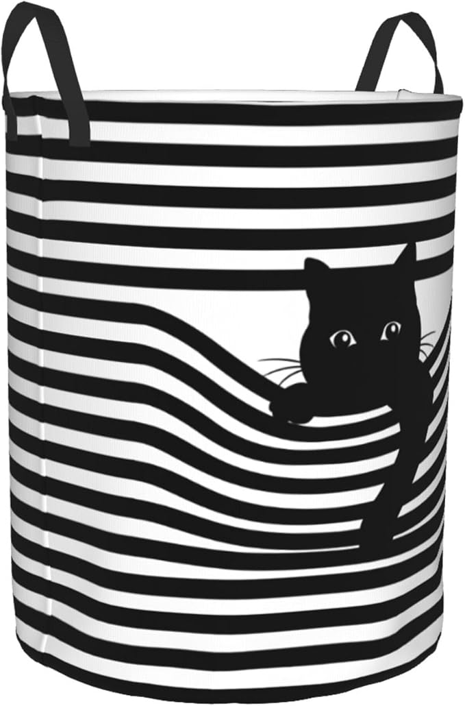 Black White Cat Laundry Basket Foldable Laundry Hamper With Handles Clothes Storage Bucket Organizer Laundry Bag For Bedroom Bathroom Laundry Storage 19.6 x 15.7 - Image 9