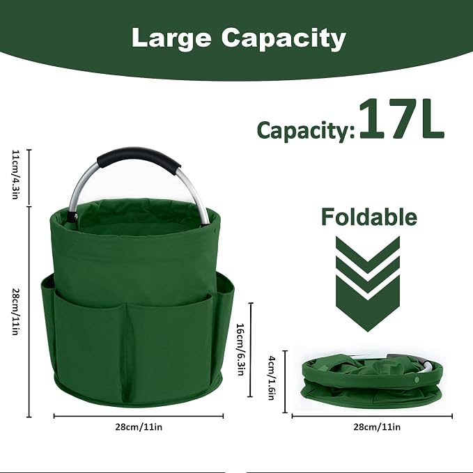 17L Cleaning Caddy with Handle, Cleaning Supplies Organizer, Foldable Storage Basket, Cleaning Supply Caddy, Portable Multi Cleaning Bucket Bag for Home, Garden (Green) - Image 4