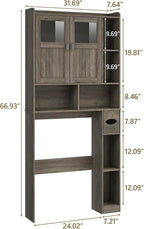 Vabches Over The Toilet Storage Cabinet with Doors and Shelves, Grey - Image 2
