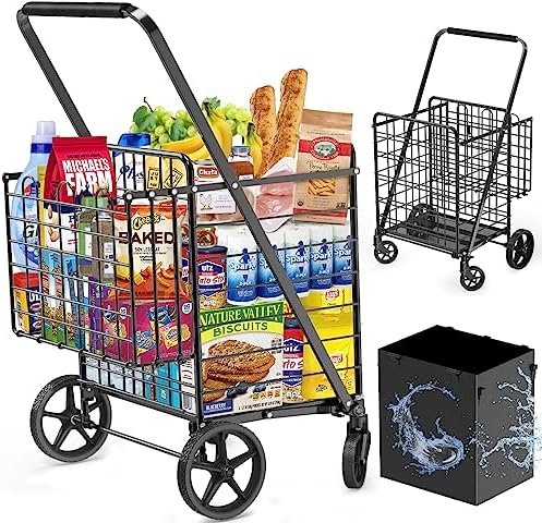 455lbs Shopping Cart for Groceries, Large Heavy Duty Grocery Cart on Wheels by FOWORE