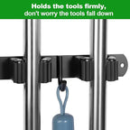 voze [2 Pack] 5 Racks and 4 Hooks Mop and Broom Holder Wall Mount, Self Adhesive Heavy Duty Broom Organizer Storage Tool Racks for Kitchen Garden Laundry Garage Black - Image 5