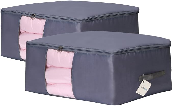 Comforter Storage Bags Pack of 2,Pillow Beddings/Blanket Clothes Organizer Storage Containers with Zippers,Breathable and Moistureproof(Grey 2pcs, XXL) by VEAMOR